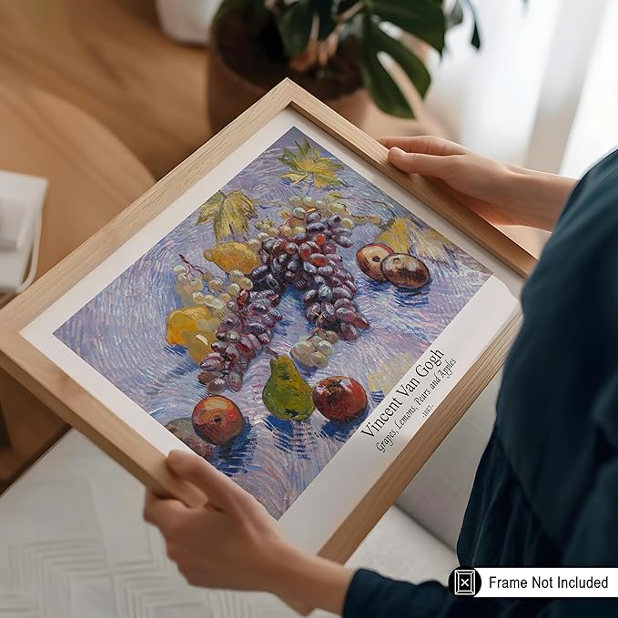Monem Art Vintage Van Gogh Poster - Retro Grapes Lemons Pears and Apples Print - Impressionism Art - Fruit Art - Fine Art - Classic Painting Art - Great Kitchen Decor - 11x14 UNFRAMED Wall Art