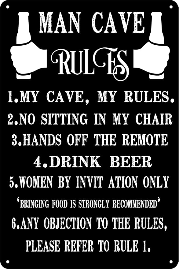 Man Cave Rules Sign Man Cave Decor Funny Bar Signs for Home Bar Metal Garage Tin Sign Mancave Wall Art Decor for Men Room Accessories 8x12 Inch