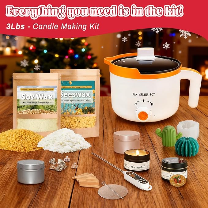 Ksedcon Complete 3lb Scented Candle Making Kit for Adults Includes 2lb Soy Wax, 1lb Beeswax, Jars, Wax Melt Kit with Molds- Perfect DIY Gift!