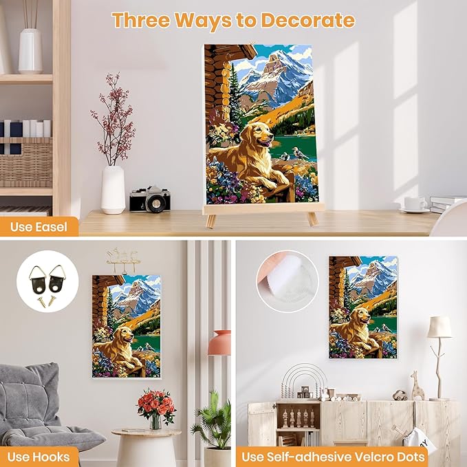 MXJSUA Cabin Dog Framed Paint by Numbers for Adults Beginners, Easy Adults' Paint-by-Number Kits on Canvas with Easel, Animal Acrylic Number Painting Crafts Kits Gifts for Home Decor, 8x12inch