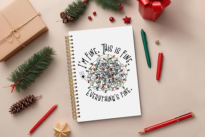 I'm Fine This is Fine Everything's Fine Christmas Notebook, Funny Christmas Journal, Christmas Office Gifts for Coworkers, Christmas Composition Notebook, Spiral Notebook 5.5x8.3 Inch