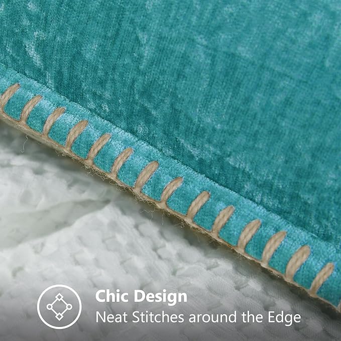 decorUhome Spring Chenille Soft Throw Pillow Covers 12x20 Set of 2, Lumbar Velvet Farmhouse Neutral Decorative Pillow Covers with Stitched Edge for Couch Sofa Bed Home Decor, Turquoise