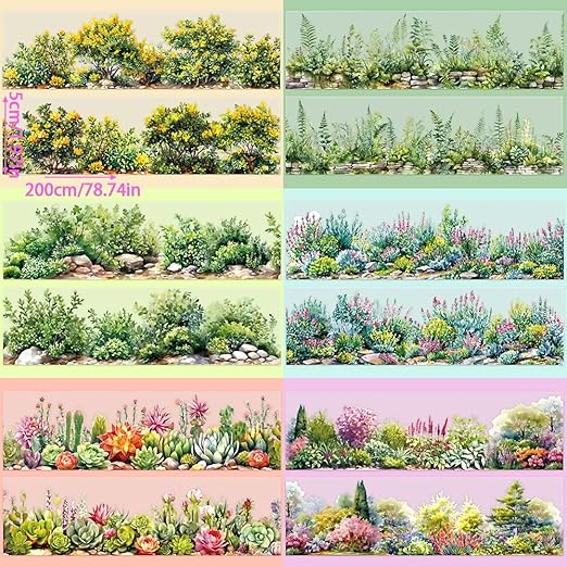 6 Rolls Colorful Floral Washi Tape Set Spring Plant Landscape Scrapbook Tape Vintage Flower Stickers for Journaling Supplies Transparent PET Washi Tapes Junk Journal Scrapbooking Craft Decorative Tape