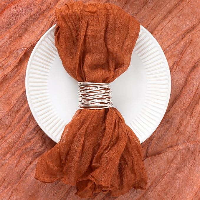 12 Pack Terracotta Cheesecloth Napkins Burnt Orange Spring Cloth Napkins Set of 12 Dinner Napkins Bulk 21x21 Inches for Wedding Bridal Shower Baby Shower Valentine's Day