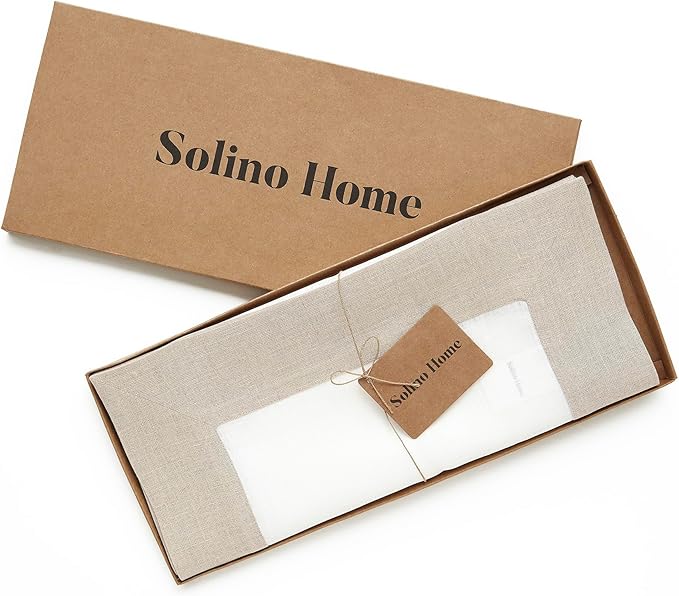 Solino Home Linen Table Runner 36 Inches - 100% Pure Linen Natural and White Table Runner 14 x 36 Inch Ideal for Dresser and Coffee Tables - Winter, Spring, Easter - Contempo