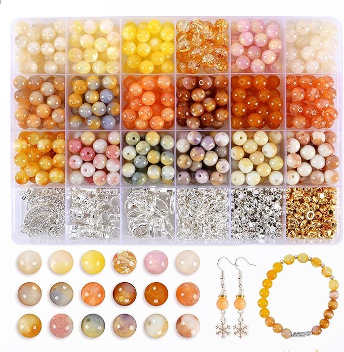 Glass Beads for Jewelry Making, 18 Colors Glass Beads for Bracelets Making kit Including 2-8mm Bead spacers/Lava Beads/Stone Rock DIY Jewelry Making Supplies for Adults, Bracelets Earring Making kit