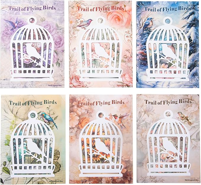 MAFELOE Scrapbook Supplies for Decorative Paper Aesthetic, Art Collage Album and Card Making, Junk Journal Kit Handmade Scrapbook Paper Craft, 6 Packs, 30 Pieces Each - Cage&Bird Series