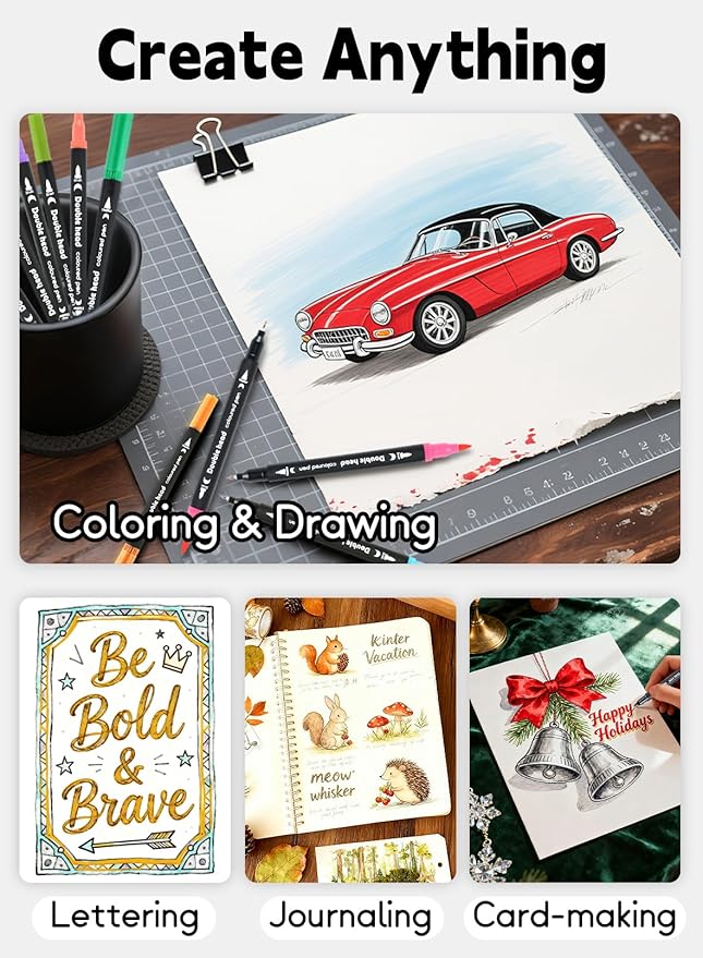 60 Colors Dual Markers Brush Pens, Fine Felt & Brush Tip Marker Christmas Gifts for Kids and Adults, Stocking Stuffers Art Marker Pens for Coloring Book Journaling Note Taking Hand Lettering