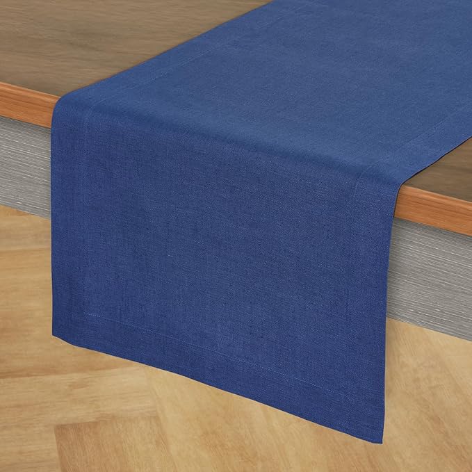 Solino Home Linen Table Runner 90 Inches Long - 100% Pure Linen Indigo Blue Dining Table Runner 14 x 90 Inch for Winter - Fete