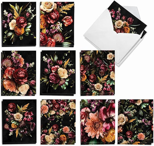 The Best Card Company - 20 Assorted Blank Plant Cards Boxed (4 x 5.12 Inch) (10 Designs, 2 Each) - Floral Passion AM2828OCB-B2x10