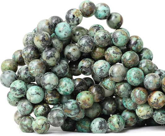 35PCS 10mm Natural African Turquoise Stone Gemstone Round Loose Beads for Jewelry Making DIY Bracelet Necklace Materials 1 Strand 15"