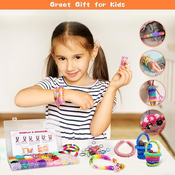 3000+ Rubber Band Bracelet Kit, Colorful Loom Bracelet Making Kit with Storage Box, DIY Art Craft Set with Charms Beads for Beginners Birthday Party Christmas Gift
