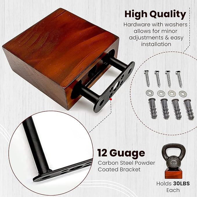 Solid Wood Size Variety Floating Wall Shelves Home Decor in Mahogany Color, Holds 30 Ibs Each Easy Installation for Living Room, Bedroom, Bathroom, Kitchen, and Office.