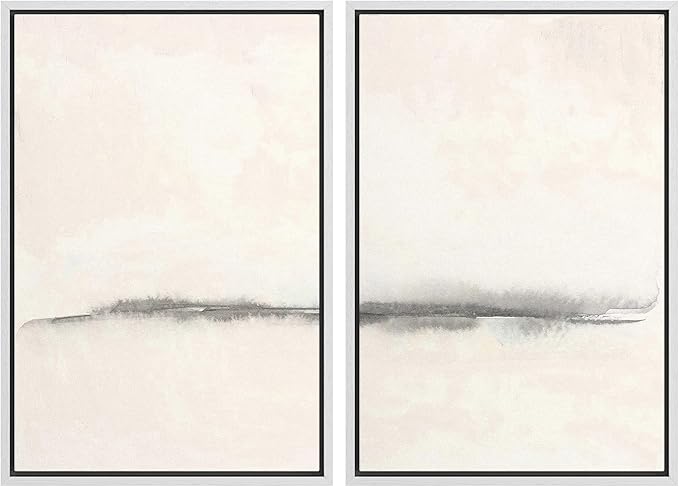 SIGNWIN Framed Canvas Print Wall Art Set Grunge Pastel Paint Stroke Landscape Abstract Shapes Illustration Art Minimalism Decorative Nordic for Living Room, Bedroom, Office - 24"x36"x2 White