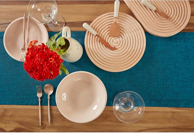 Solino Home Linen Table Runner 90 Inches Long - Milan Hemstitch 100% Pure Linen Chambray Teal Dining Table Runner 14 x 90 Inch for Spring, Easter, St Patricks Day - Handcrafted and Machine Washable