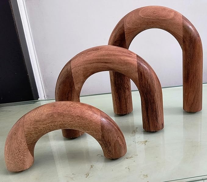 Homebia Designs Decorative Acacia Wood Arch Decor Set of 3 - Large - 6.5 Inch, Medium - 5 Inch, Small - 3 Inch - Natural