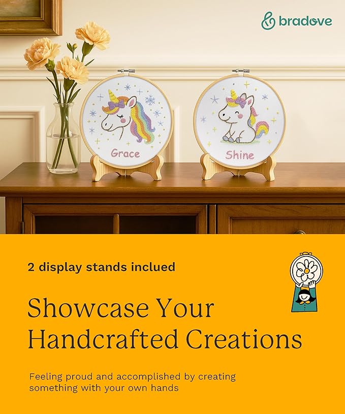 Bradove Embroidery Kit for Kids and Adults, Unicorns Embroidery Kit for Beginners, Easy Needlepoint Starter Kit with 2 Display Stands