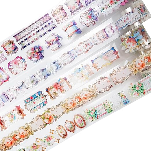 Romantic Silk Road PET Tape Set, 6 Rolls of Vintage Ephemera for Junk Journaling, Scrapbooking, Crafting, DIY Projects, Diaries, and Art Supplies