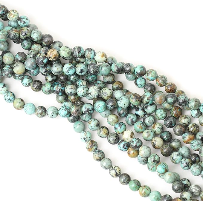45PCS 8mm Natural African Turquoise Stone Gemstone Round Loose Beads for Jewelry Making DIY Bracelet Necklace Materials 1 Strand 15"
