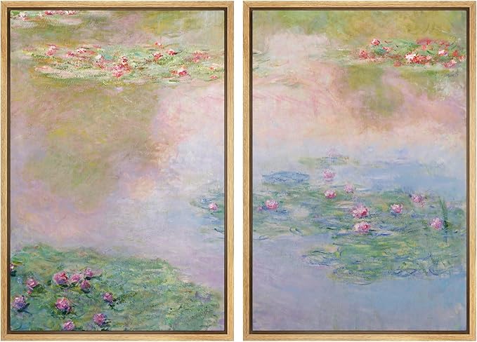 SIGNWIN Framed Canvas Print Wall Art Set Impressionist Water Lily Illustration Modern Art Minimalism Decorative for Living Room, Bedroom, Office - 24"x36"x2 Natural