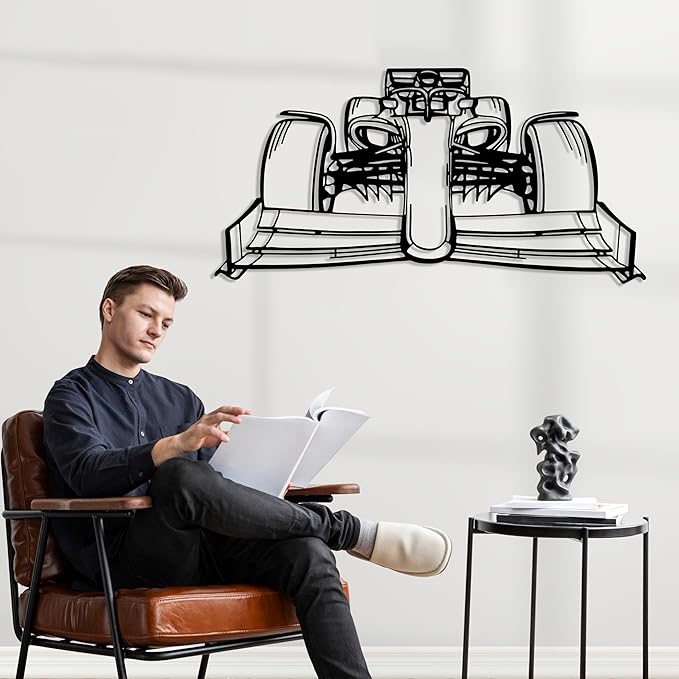 Formula Car metal Wall Art, Sports Car metal Silhouette, Formula Car Lovers Metal Wall Decor, Racing Gifts For Men, Minimalist Sculpture for Garage, Man Cave, Gift for Father's, (Black-25" x6.9" inch)