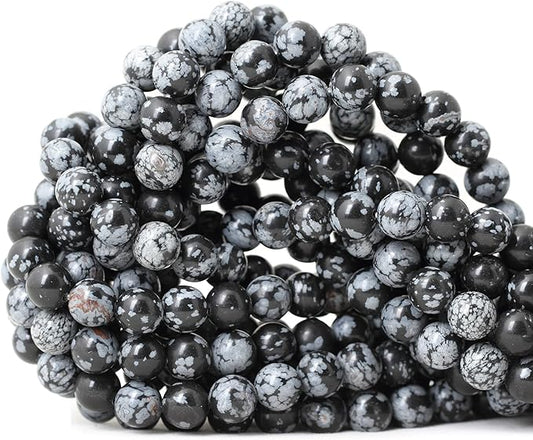 45PCS 8mm Natural Black Snowflake Obsidian Gemstone Round Loose Beads Stone Beads for Jewelry Making DIY Findings 1 Strand 15"