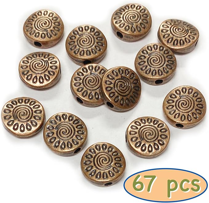 Copper Round Flat Bead Jewelry Spacer Beads Kit Jewelry Findings Beading Assortment DIY Accessories for Bracelet Necklace Jewelry Making 10mm Bead Spacers 67Pcs