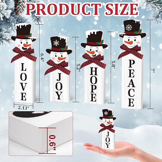 Christmas Snowman Decorations, Wooden Snowman Joy Table Centerpiece Sign, Winter Tiered Tray Decor for Xmas Holiday Home Decor (Snowman)