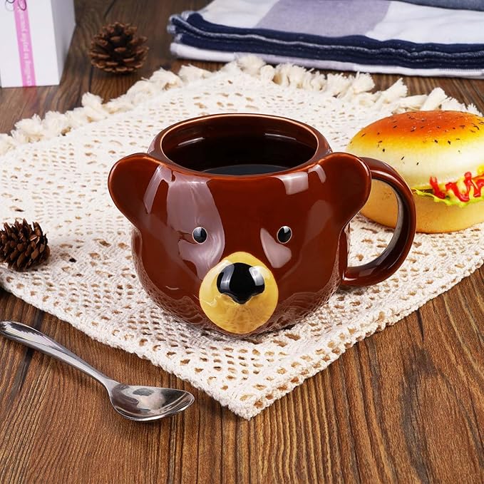 Bear Mug 14 oz Ceramic Coffee Mug 3D Porcelain Tea Cup for Women & Men - Kawaii Bear Gifts for Christmas, Housewarming, Birthday - Brown