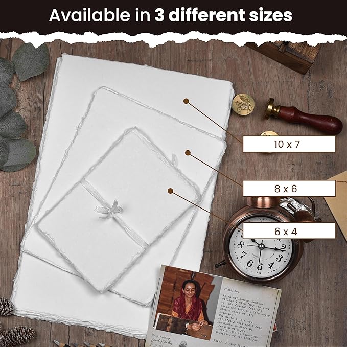 LEATHER VILLAGE Watercolor Paper- 6 X 4 inches - 25 Sheets Watercolor Paper for Drawing, Sketching, Painting & Crafts - 150 GSM Thick Deckle Edge Virgin Cotton Handmade Paper - Off-White
