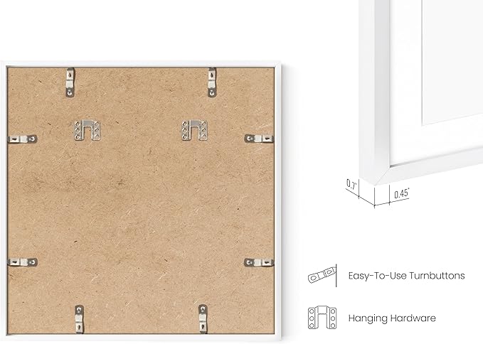 HAUS AND HUES 16x16 White Aluminum Frame Set of 6 - Matted to 12x12, Hanging Hardware, Shatterproof Plexiglass (16x16 in, White)