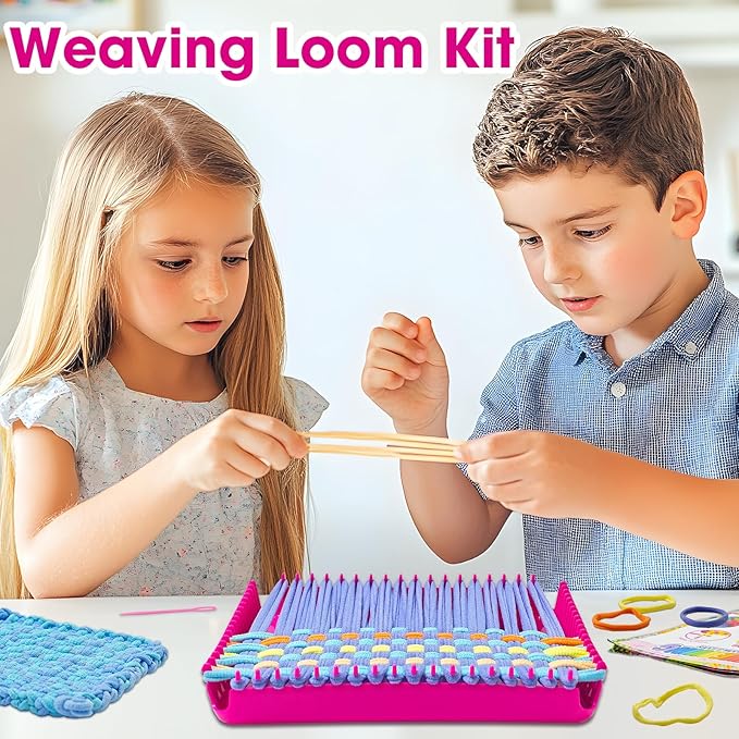 ZJEFUNS Weaving Loom Kit Toys for Kids and Adults DIY Arts and Crafts for Girls Ages 5 6 7 8 9 10 12, Pot Holder Loom Knitting Kits Includes 8 Color Craft Loops for Beginners