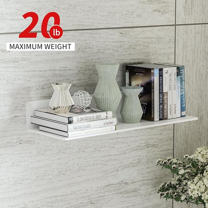 2 Pack White Acrylic Floating Shelves 15 Inches, Wall Hanging Bathroom Shelves, Wall Storage Shelf for Kitchen, Dining Room, Living Room, Bedroom, Bathroom, Retail, Supermarket