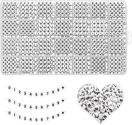 Alphabet Beads A-Z 1300+Pcs Letter Beads, Acrylic 4x7mm Round Letter Beads Kits,Black Digit and Colorful Smile Beads for Bracelets Necklaces DIY Jewelry Making (Black,1300+PCS)
