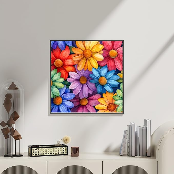 Flowers Diamond Art Kits for Adults, 5D Diamond Painting for Adult Beginners, DIY Full Drill Round Gem Painting Dot Art for Adults, Home Wall Decor 13.78x13.78 Inch