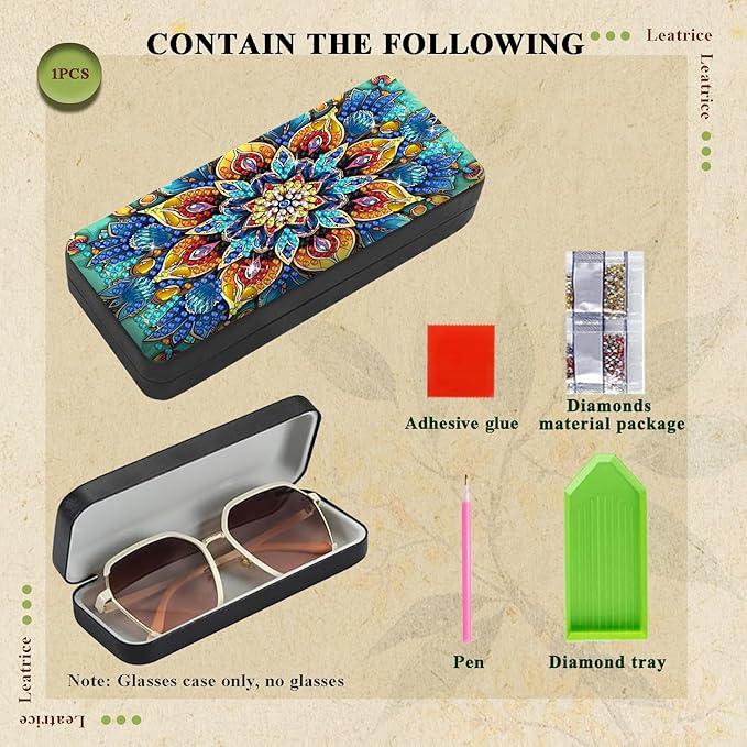 Leatrice Mandala Diamond Art Kits for Adults Small Diamond Painting Kit Gem Art Paint by Diamonds Dot Eyeglass Case Hard Shell 5d Diamond Art DIY for Beginner Women