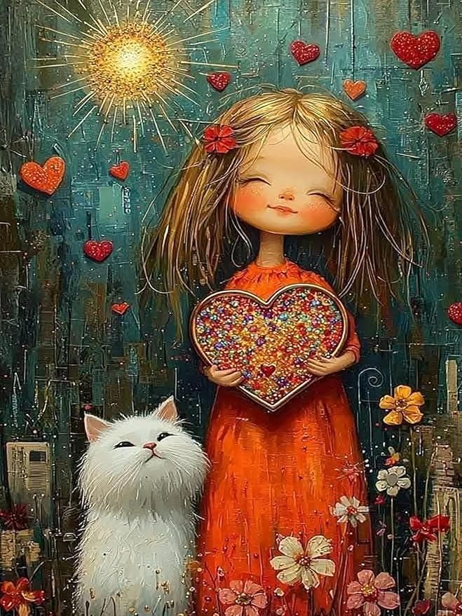 Mosaflare 5D Diamond Painting Kits for Adults, Woman and Cat Diamond Art for Beginners, DIY Full Round Drill Paint by Diamonds Dot Gem Art for Adults, Home Wall Decor 12x16 Inch