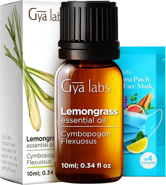 Gya Labs Lemongrass Essential Oil - 0.34 Fl Oz - for Hair, Skin, Diffuser, Aromatherapy & DIY Candle Making Scent