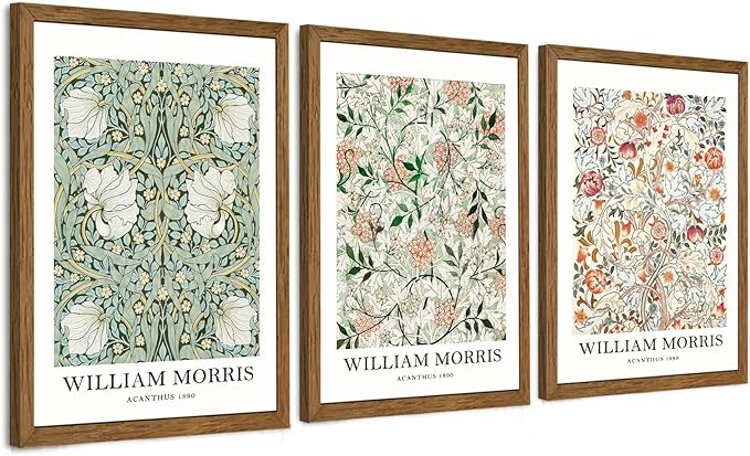 InspiredHues 3 Piece Framed Vintage Canvas Wall Art Botanical Floral Pattern Pictures Canvas Wall Decor Eternal William Morris Classic Artwork Prints for Living Room Bedroom Office 12x16 inch