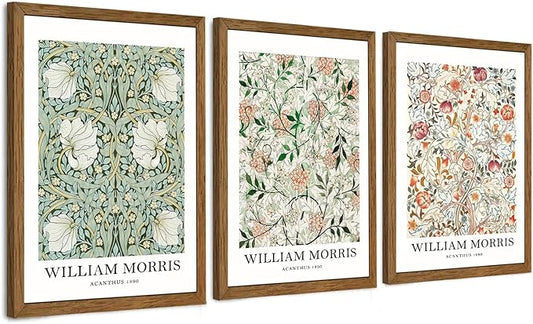 InspiredHues 3 Piece Framed Vintage Canvas Wall Art Botanical Floral Pattern Pictures Canvas Wall Decor Eternal William Morris Classic Artwork Prints for Living Room Bedroom Office 12x16 inch