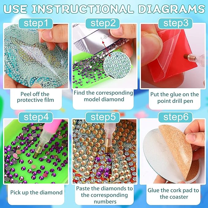 AzsVbvs 8 Pieces Diamond Painting Coasters Kit with Holder, Diamond Art Coasters, DIY Art Crafts Projects, Diamond Dot Kits for Adults and Beginners (Mandala)