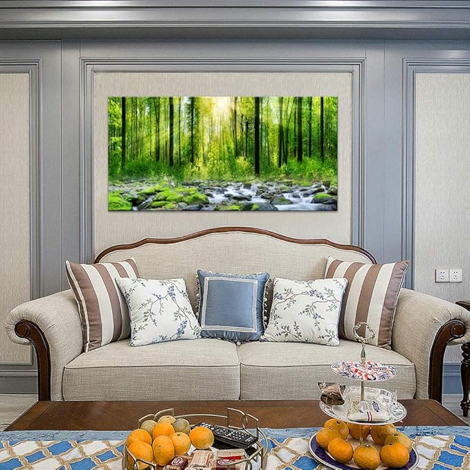 Tucai Decor Canvas Art Decor Morning Sunrise Green Trees Landscape Sunshine Over Forest Photograph Printed on Canvas for Home Wall Decoration Wall Art for living Room Print Artwork Natural Picture