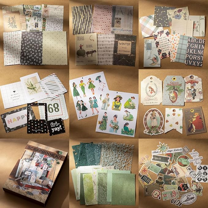 YagCu Vintage Aesthetic Scrapbook Kit, Scrapbooking and Journaling Supplies for Beginner, Junk Journal Materials, Bullet Journals Stationery, Planner DIY Arts Craft Collage, Women Adults