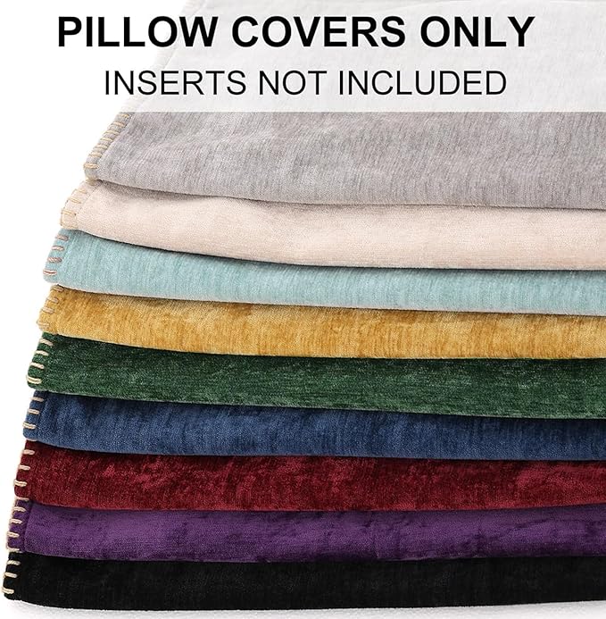 decorUhome Spring Chenille Soft Throw Pillow Covers 16x16 Set of 2, Farmhouse Velvet Neutral Decorative Pillow Covers with Stitched Edge for Couch Sofa Bed Home Decor, Aqua Haze