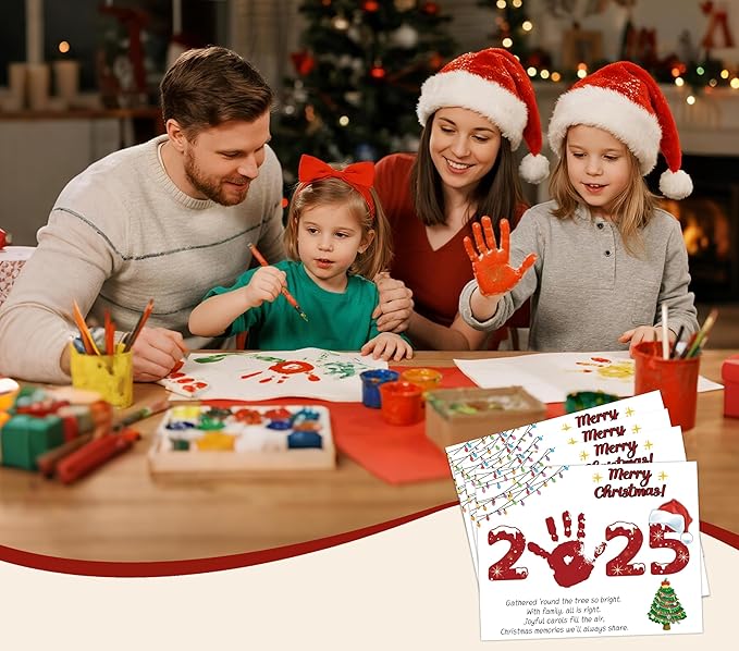 2025 Christmas Handprint Art Craft Kit for Holiday Family Party Activities, 10 Pcs Christmas Crafts Bulk DIY Handprint Card Making, Handprint Keepsake Gift for New Mom Dad Grandma Grandpa