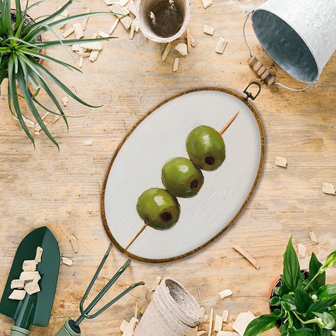 Hiuwevt Vintage Farmhouse Olive Kitchen Oval Wall Art Decor, Farmhouse Framed Canvas Prints, Rustic French Olives Oval Wall Hanging Decor for Kitchen Dining Room Home Decorations, 8.6x11.4 Inches