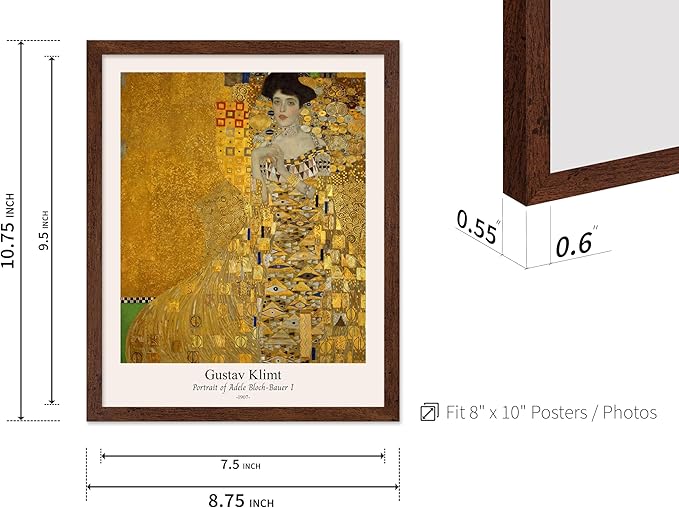 Poster Master Vintage Gustav Klimt Poster - Retro Portrait of Adele Bloch-Bauer Print - Art Nouveau - Lady in Gold Art - Gold Leaf Art - Classic Painting - Living Room Decor - 8x10 Brown Framed