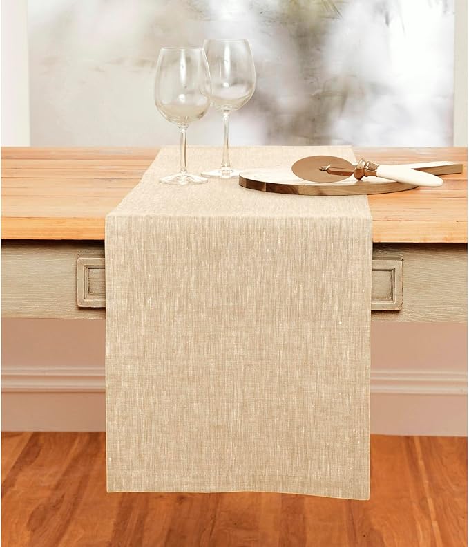 Solino Home Linen Table Runner 60 Inches - 100% Pure Linen Champagne Beige Table Runner 14 x 60 Inch Ideal for Dresser and Coffee Tables - Spring, Easter - Athena