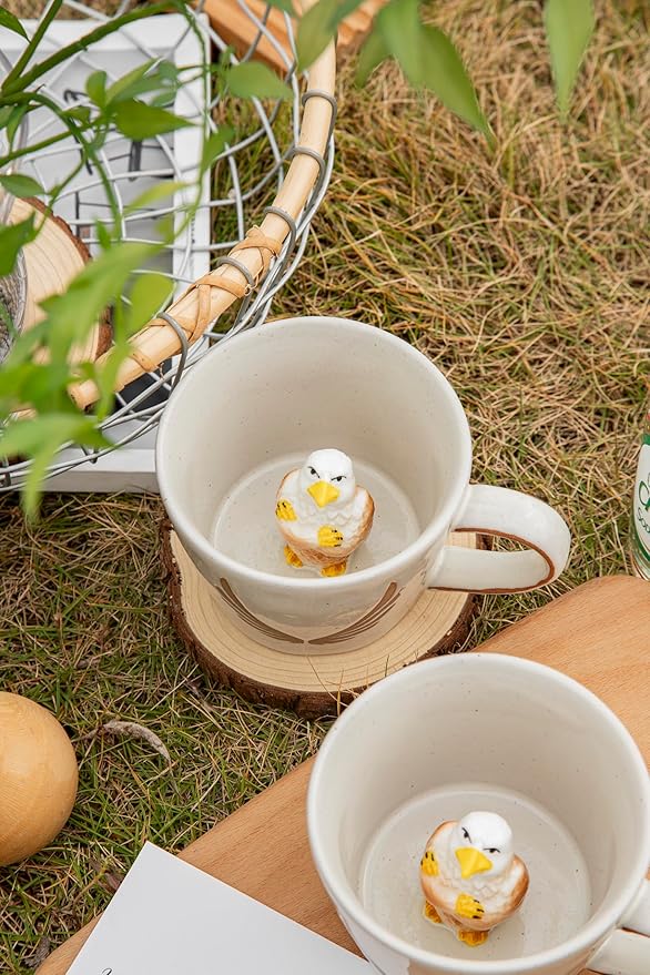 DIHOclub Eagle Coffee Cup Ceramic 3D Wild Animal Inside Mug,Cute Cartoon Handmade Figurine Mugs,Holiday and Birthday Gift for Coffee Milk Tea Lovers,12 OZ(Grey Eagle)