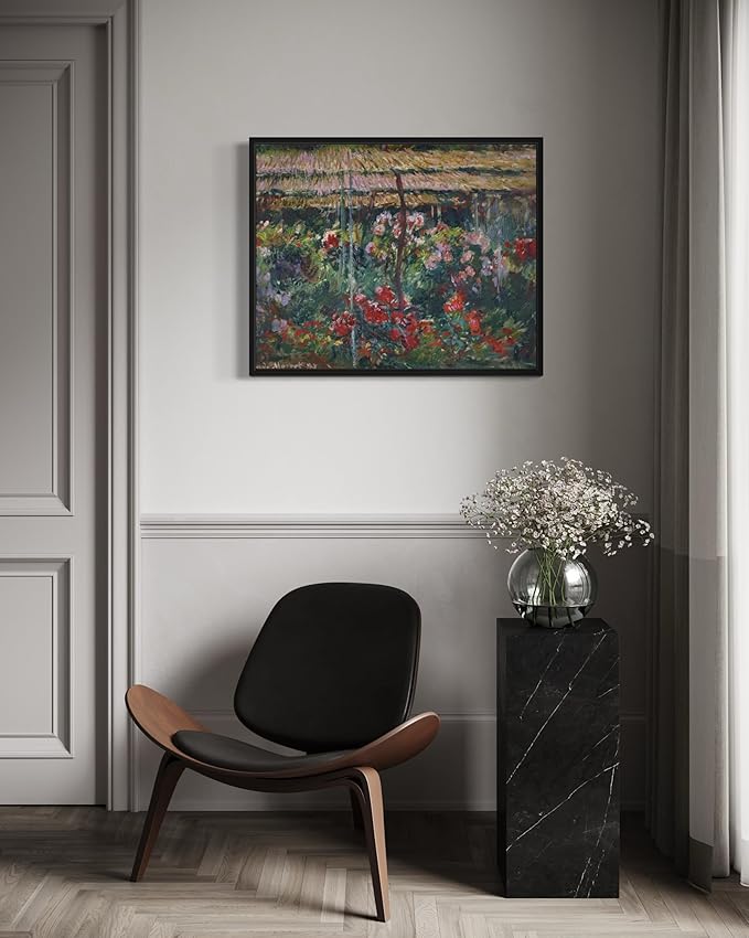 Peony Garden Claude Monet Wall Art Print Poster, Impressionist Painting Wall Art Wall Decor, for Bedroom and Living room Bathroom Decor 115 (Peony Garden, 11 x 14 inches, Black Frame)